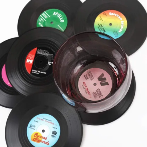 Vista 8 de homEdge Posavasos para discos de vinilo, 6 piezas de posavasos de vinilo de estilo retro