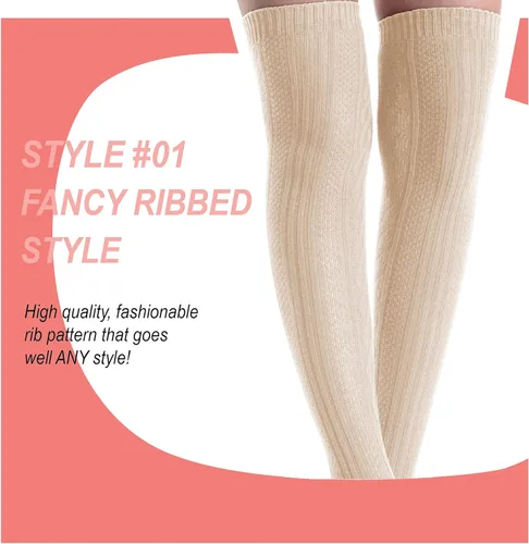 Vista 2 de BASICO Calcetines de algodón para mujer por encima de la rodilla, calcetines altos hasta el muslo