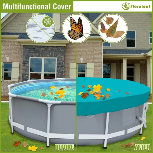 Vista 4 de Cubierta de piscina de 9 pies para piscina redonda de 6 pies, impermeable, a prueba de polvo, resistente y fuerte, doble costura, cubierta