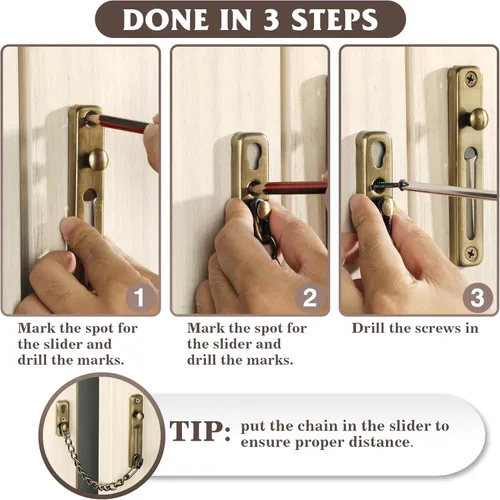 Vista 6 de Cierre de puerta con cadena de Alise, cerraduras de cadena de puerta con resorte de seguridad y cierre antirrobo, cerraduras de cadena para puerta
