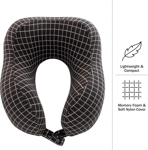 Vista 3 de Home-Complete Almohada de viaje – Almohada de espuma viscoelástica con funda lavable – Almohadas de cuello para dormir en aviones, trenes, Negro