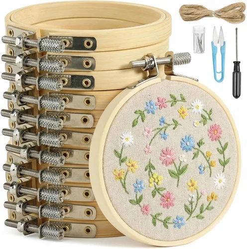 BigOtters 12 aros de bordado de 3 pulgadas, anillo de aro ajustable de punto de cruz, círculo de bambú, al por mayor para adornos para el hogar,