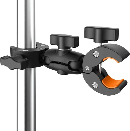 Abrazadera de doble abrazadera para silla de montaje de cámara, con brazo mágico de 360°, adaptador de cabezal de doble bola para paraguas, poste,