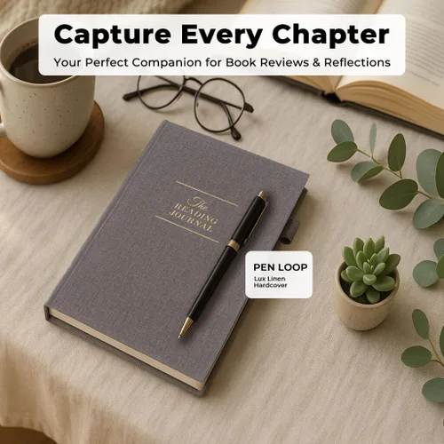 Vista 2 de JXSELECT Diario de Lectura Elegante - Registro de 60 Reseñas de Libros con Portaplumas y Bolsillo Trasero - Rastrea tu Progreso de Lectura - Regalo