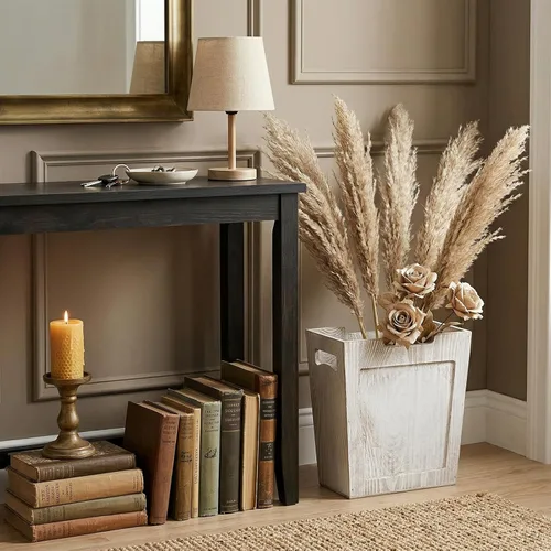 Vista 8 de TOPZEA Basurero de madera, papelera de granja con asa, cesta de basura de madera rústica, rectangular, pequeño, decorativo, contenedor de basura