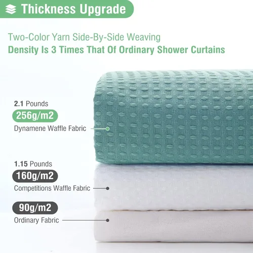 Vista 187 de Cortina de ducha de tela Dynamene verde oscuro - Cortinas de baño de tela de nido de abeja texturizadas resistentes, juego de cortinas de baño