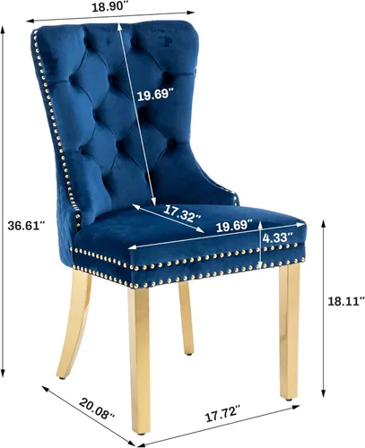 Vista 10 de KCC Juego de 2 sillas de comedor tapizadas de terciopelo, modernas sillas capitoné con botones con anillo de cabeza de león y patas de acero