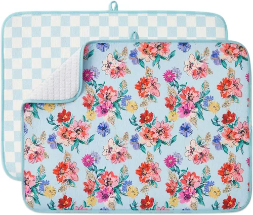 Vista 21 de Paquete de 2 tapetes de secado de platos para encimera de cocina, absorbentes, tapetes escurridor de platos de microfibra, almohadilla de secado