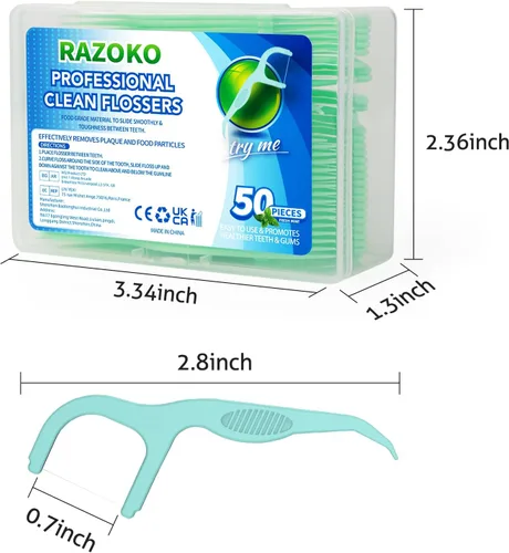 Vista 3 de RAZOKO Púas de hilo dental extra fuerte, palillos de dientes de menta fresca, 200