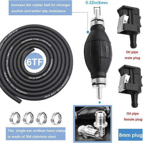 Vista 3 de Tnisesm Conjunto de línea de combustible de 5/16" 6 pies, con conector de goma marina para motor fuera de borda de barco, RVs, conjunto