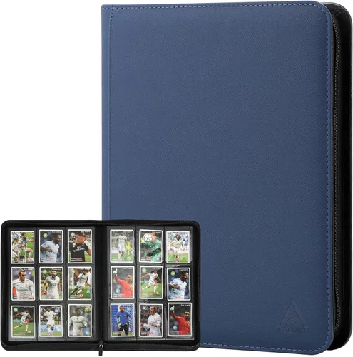 Vista 8 de Arkeiliy Carpeta de tarjetas con 9 bolsillos, bolsillos de doble cara con 30 fundas, soporte para tarjetas coleccionables con cremallera de alta