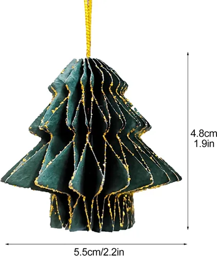 Vista 2 de 4/3 piezas de panales de papel con purpurina pequeños para colgar, esferas decorativas de papel linterna de árbol de Navidad para decoración de Verde