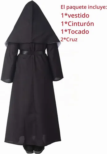 Vista 3 de BPURB Disfraz de monja para mujer para fiesta de Halloween Negro