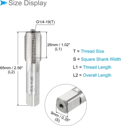 Vista 2 de Grifos de fresado de rosca, rosca G1/4-19 H2, máquina de acero de alta velocidad 6542, herramienta de roscado de tornillos de 4 flautas rectas