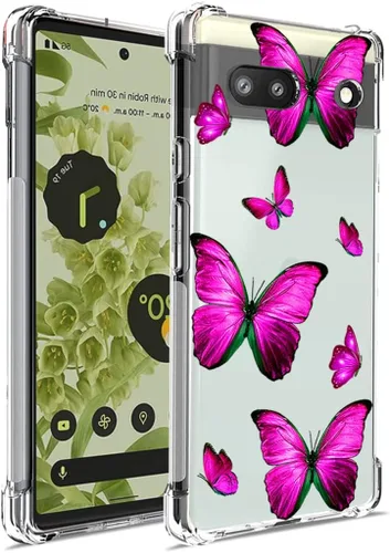 Funda para Pixel 6A, GX7AS Linda, Transparente Flexible Bumper TPU Suave Goma Silicona Funda Teléfono Funda para Google Pixel 6A Rosa Mariposa