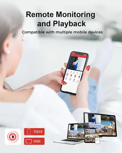 Vista 2 de Sistema de cámara de seguridad con cable 1080P, DVR de vigilancia CCTV de 8 canales con disco duro de 1 TB, 4 cámaras de seguridad con cable de 5 MP