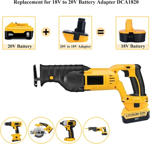 Vista 3 de Paquete de 2 adaptadores DCA1820 compatibles con adaptador de 18 V a 20 V, compatible con batería máxima de 20 V DCB203 a 18 V XRP NiCad NiMh