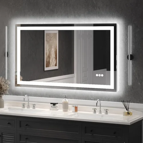 Vista 16 de USHOWER Espejo de baño LED de 20x28 pulgadas de vidrio templado - Espejo iluminado con luz LED retroiluminada sin marco para tocador de baño