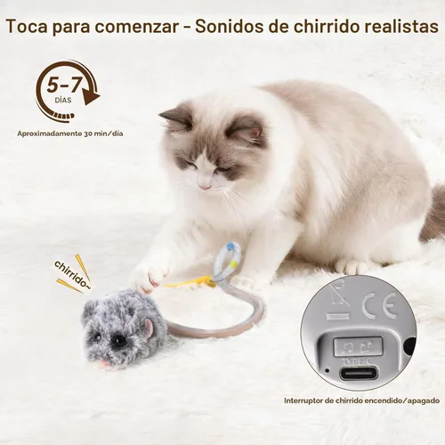 Vista 3 de Migipaws MigiMouse - Juguete interactivo para gatos con giro de 360° con cola meneante para gatos de interior, sensor de movimiento inteligente
