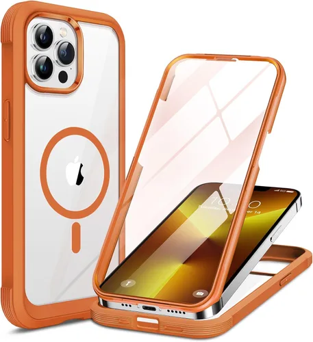 Vista 185 de Miracase Funda magnética para iPhone 14 de 6.1 pulgadas, protector de pantalla de vidrio templado integrado + protector de lente, compatible