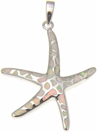 Arthur's Jewelry Colgante de plata de ley 925 con estrella de mar hawaiana, estrella de mar, ópalo sintético blanco, 1.142 in, Plata esterlina