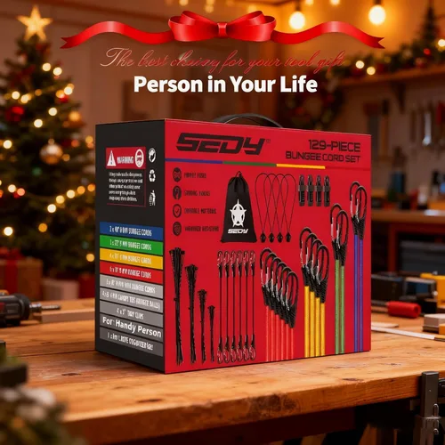 Vista 9 de Cuerdas elásticas resistentes con ganchos, 129 piezas, 18, 20, 32, 40 pulgadas, cuerda elástica de goma para exteriores, 4 clips de lona para toldo