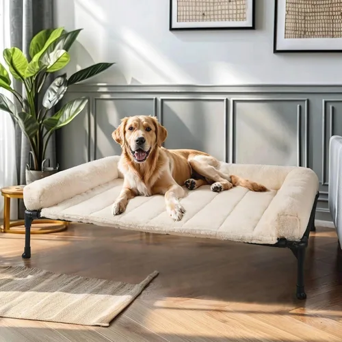 Vista 16 de Veehoo Cama elevada ortopédica para perro con cojín extraíble de felpa rosa de lujo, 59 x 37 pulgadas, cama lavable para perro, cuna elevada