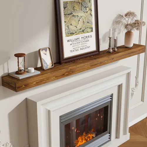 Vista 38 de Marsmiles Repisa de chimenea de 48 pulgadas, manteles de madera rústicos hechos a mano para sobre la chimenea, estantes flotantes montados