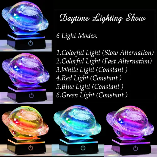 Vista 6 de Qianwei - Bola de cristal 3D del sistema solar, modelo de galaxia, forma de Saturno, 80mm 3.15 pulgadas - Regalo de astronomía para decoración