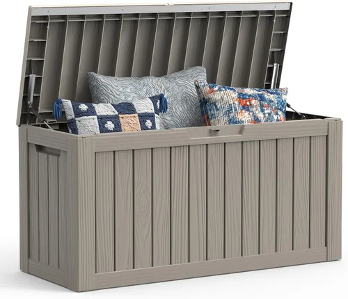 Vista 27 de Mars Villa Caja de almacenamiento de 31 galones para terraza, contenedor de almacenamiento de resina impermeable, resistente a la intemperie y a