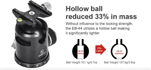 Vista 6 de SUNWAYFOTO Epic EB-52 - Cabezal de bola de trípode de 2.047 in y placa QR compatible con Arca/RRS Sunway