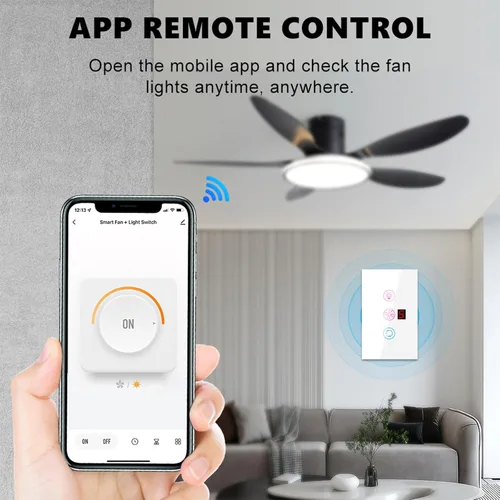Vista 4 de Interruptor de luz inteligente WiFi para ventilador de techo, interruptor de pared inteligente de 5 velocidades, compatible con Alexa Google Home