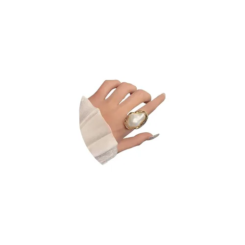 Vista 20 de Handmade Pearl Ring Stacking Pearl Statement Rings Adjustable Open Pearl Full Finger Ring Trendy Personality Pearl Cluster Jewelry for Women (B-gold)