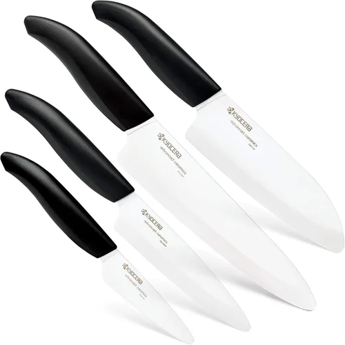 Vista 11 de Juego de cuchillos de cerámica de 4 piezas de Kyocera Revolution: cuchillo de chef para tus necesidades de cocina, incluye cuchillo Santoku de chef