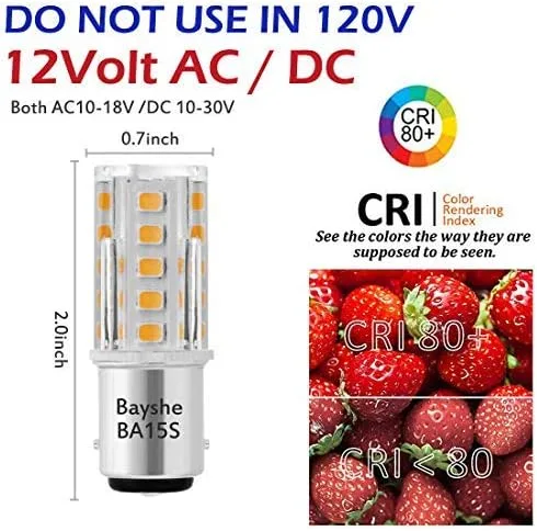 Vista 7 de 12V BA15S S8 SC Bayoneta Base de un solo contacto 1156 1141 3W Bombilla LED 2700K blanco cálido, AC/DC 12V cubierta de camino de paisaje RV cámper