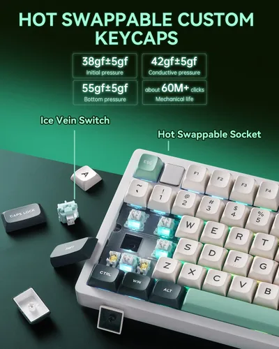 Vista 8 de LEOBOG HI75C Pro - Teclado mecánico inalámbrico con retroiluminación RGB BluetoothUSB-Cinalámbrico, teclados cremosos intercambiables en caliente