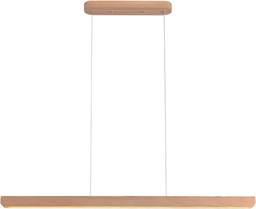 Vista 11 de Lámpara colgante lineal natural de madera maciza de 3 luces, moderna lámpara colgante LED regulable, candelabro para mesa de comedor, isla