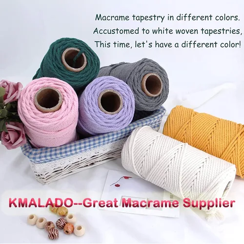Vista 5 de Cordón de algodón para macramé 3mm x 109 yardas, cuerda de macramé natural color beige, suministros perfectos de algodón para macramé, para hacer