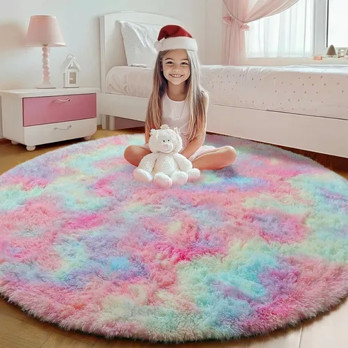 Vista 94 de ONASAR - Alfombra redonda rosa claro de 2 pies, esponjosa, lavable, tapete de gato o perro, suave, afelpada, peluda, tapete circular para dormitorio