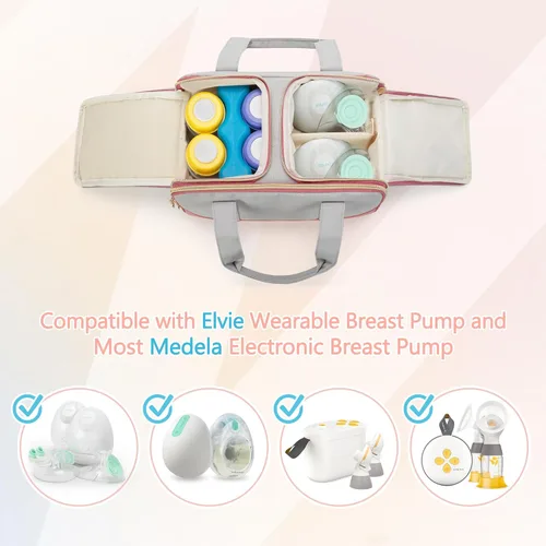 Vista 2 de Damero Bolsa portátil para extractor de leche compatible con Elvie, Willow, Momcozy Extractor de leche, bolsa de mano para la mayoría de bombas