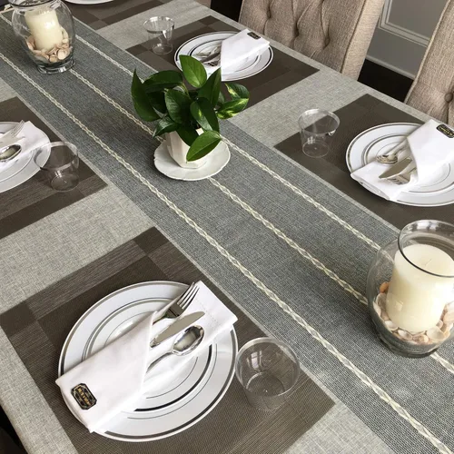 Vista 3 de Placas plásticas y cubertería de plata JL primer 125 pieza para 25 huéspedes, pesados platos de plástico desechables borde de plata y cubiertos