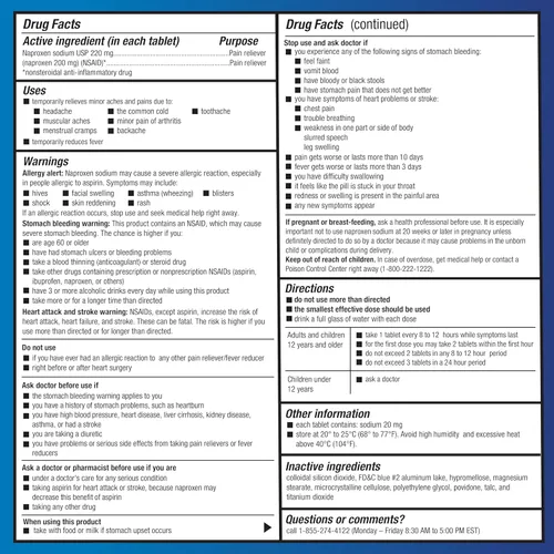 Vista 3 de Yaxa Basic Care Comprimidos de sodio de naproxeno de 220 mg, reductor de fiebre de 12 horas (AINE) y analgésico para dolores musculares, dolor