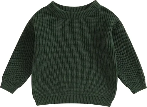Vista 14 de Karwuiio Suéter de punto para bebé, niña, niño, cuello redondo, manga larga, sudadera para otoño e invierno A-gris
