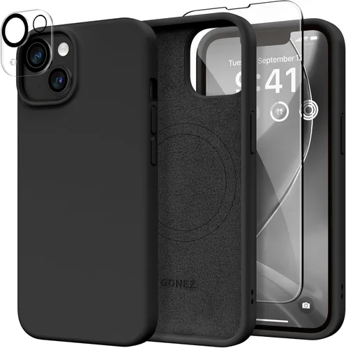 Vista 1203 de GONEZ Funda magnética para iPhone 14, compatible con Magsafe, con protector de pantalla + protector de cámara, forro de microfibra antiarañazos