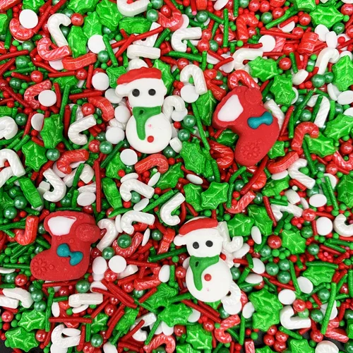 Confeti de azúcar con forma de calcetín de Navidad, muñeco de nieve, caramelo, confeti rojo y verde para decoración de pasteles, adornos para Muñeco