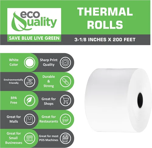 Vista 2 de [300 Pack] EcoQuality Thermal Cash Register Rolls 3-1/8 in x 200 ft. - Easy to Replace Thermal Rolls (80MM x 200FT)