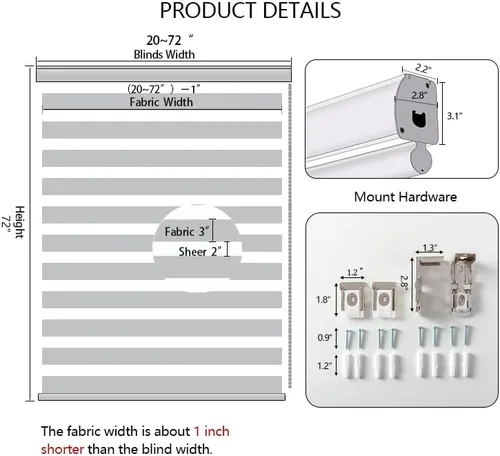 Vista 5 de Persianas de cebra para ventanas de 40 x 72 pulgadas, de doble capa, color gris, cortinas enrollables traslúcidas para control de luz, privacidad