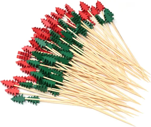 Honbay 100 piezas de palillos de cóctel para árbol de Navidad, frutas, alimentos, hamburguesas, palillos de dientes, decoración de cupcakes,
