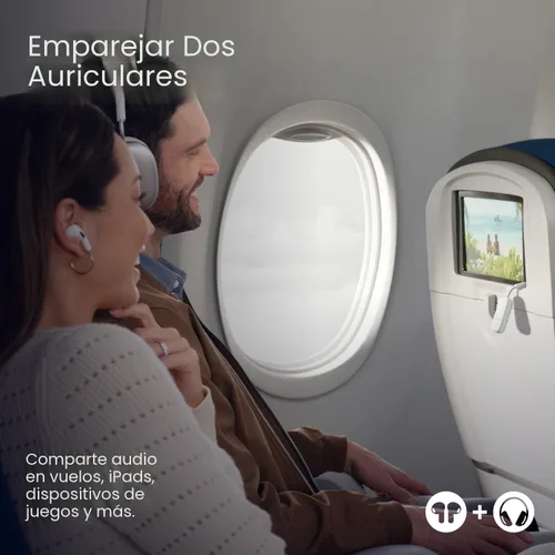 Vista 5 de AirFly Pro 2 - Adaptador Bluetooth, par de 2 AirPods o auriculares inalámbricos - Transmisor y receptor Bluetooth AUX de 0.138 in para automóviles