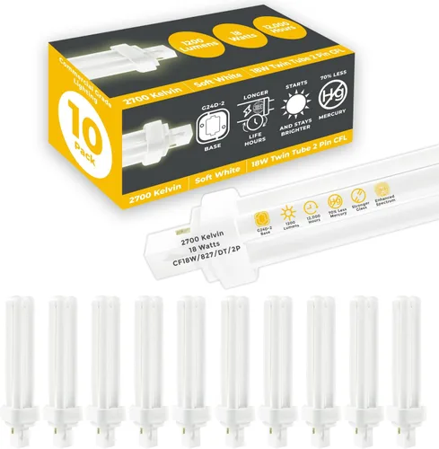 Vista 56 de GoodBulb Bombillas CFL de 13 W, base GX23 de 2 pines, 2700 K, blanco suave, 13 W, alto rendimiento, 800 lúmenes, bombillas fluorescentes compactas